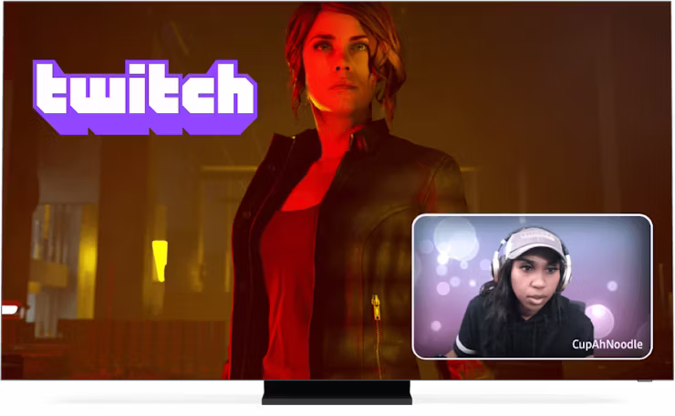 화면에 표시된 Twitch 로고, 게임, 스트리머